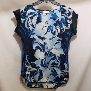 New York & Company Sleeveless Floral Top Blue (Size XS)